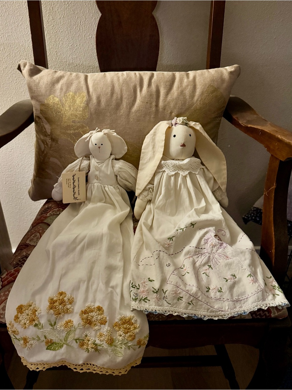 Handcrafted Folk Art Linen Bunny Dolls